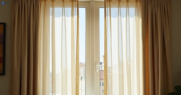Dusty and dull curtains in clear-mountain before steam cleaning